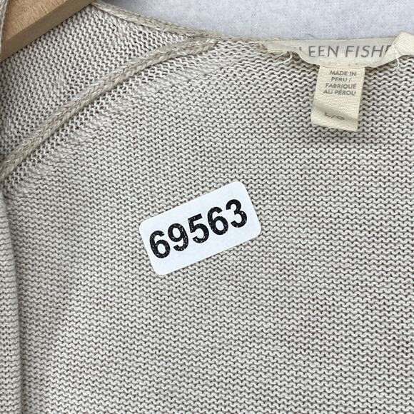 EILEEN FISHER Sweater L Organic Cotton Duster Cardigan Hoodie Open Front Beige - Picture 11 of 11